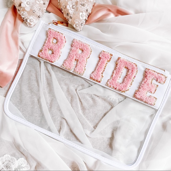 LAST ONE ✨BRIDE - Monogram Flat Clear Pouch Glitter Letter - Picture 4 of 4